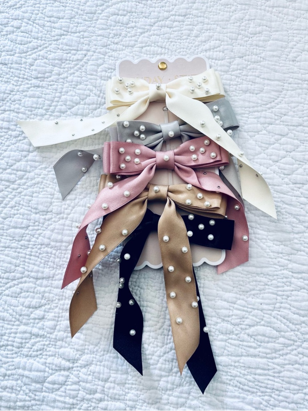 ❗️Sunday State Pearl-Embellished Satin Bow Hair Ties